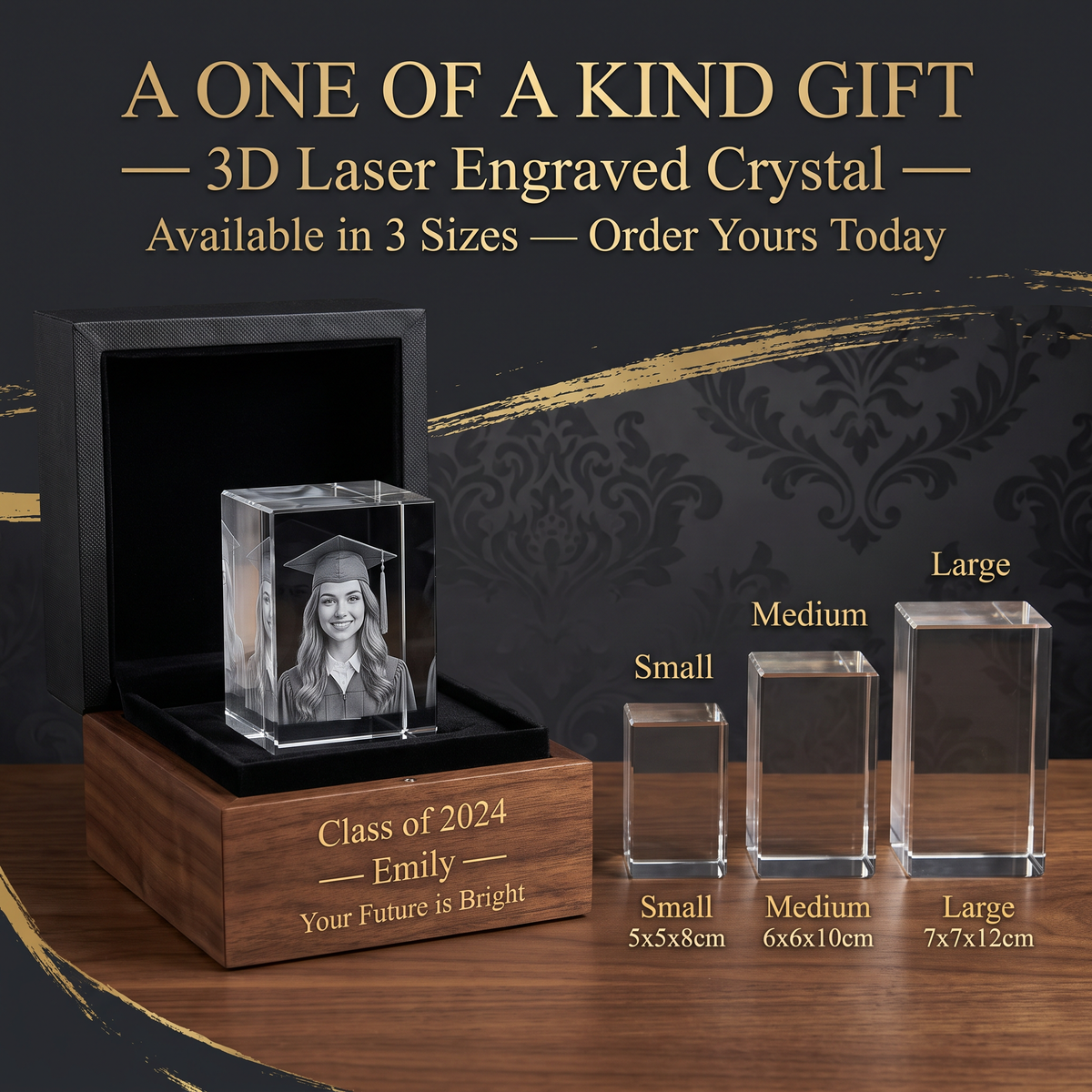 Custom 3D Laser Engraved k9 Crystal Any size includes the base with light